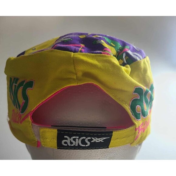 VINTAGE USA ASICS YELLOW REVERSABLE RUNNING CAP,neon,80s,90s,ONE OF A KIND! - Picture 3 of 10